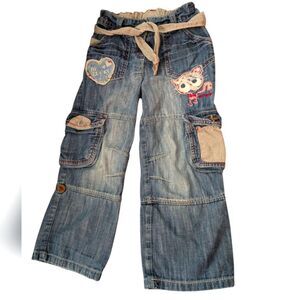 Next‎ Kids Embroidered Cat Patchwork Cargo Denim Jeans Size 3-4 Youth